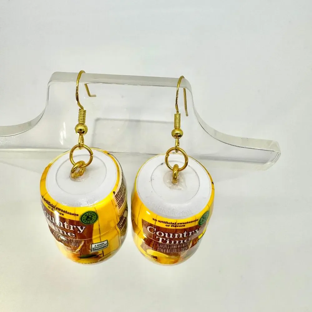 Country Lemonade Earrings - Rustic Drink Dangles - Cottagecore Summer Aesthetic